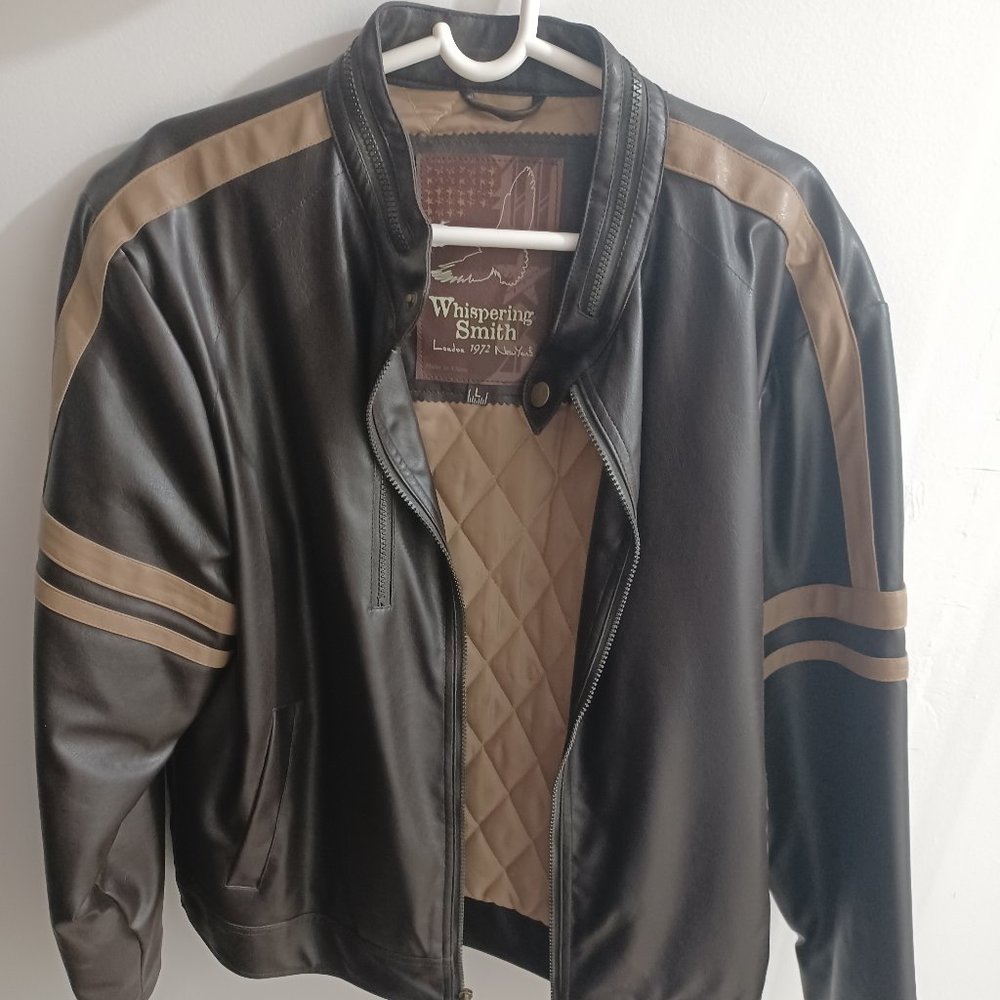 Men Jacket Zip Brown Leather Large used Excellent Condition Whispering Smith